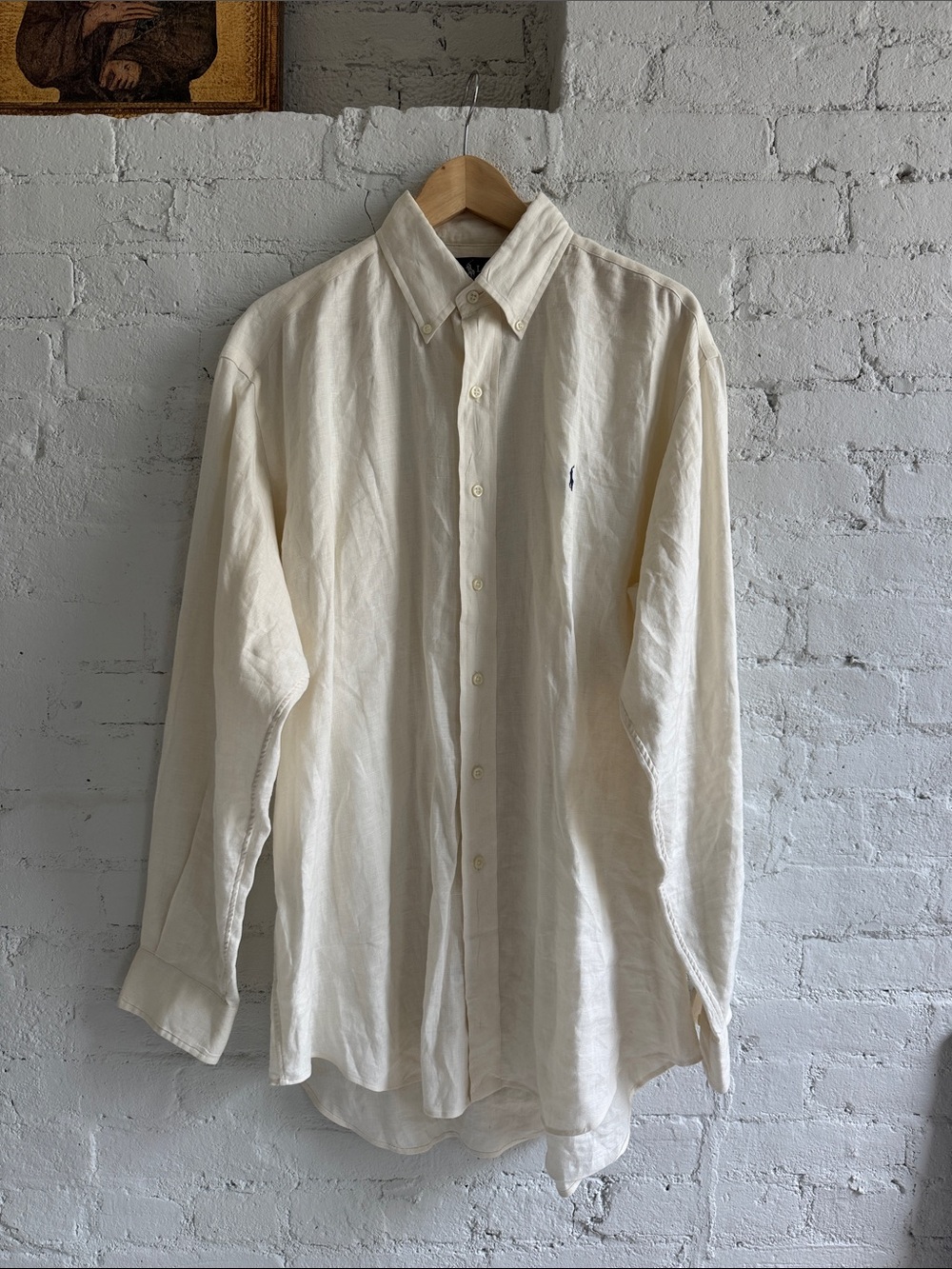 Vintage 100% Linen Ralph Lauren Blake Button Down in Cream, size M